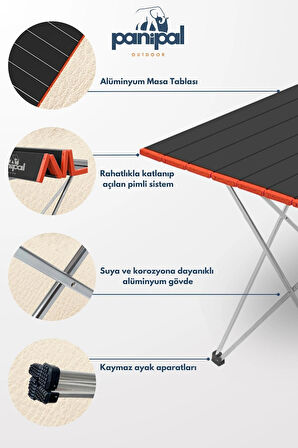 Alüminyum, Katlanabilir Kamp ve Piknik Masası, Omuz Askılı Taşıma Çantasıyla M47x66x51 cm