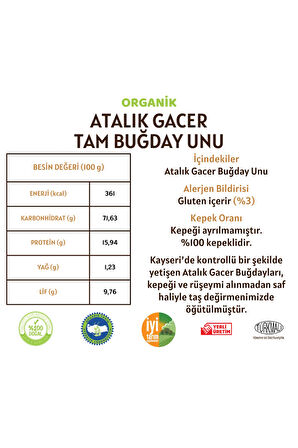 Organik Atalık Gacer Tam Buğday Unu - 20 Kilo