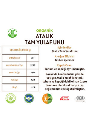 Organik Atalık Tam Yulaf Unu (Gluten İçermez) - 20 Kilo