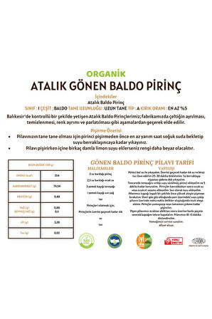 Organik Atalık Gönen Baldo Pirinç - 1 Kilo