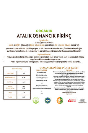 Organik Atalık Osmancık Pirinç - 1 Kilo