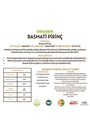 Organik Basmati Pirinç - 1 Kilo