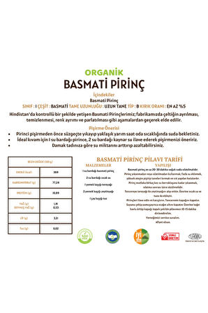 Organik Basmati Pirinç - 5 Kilo