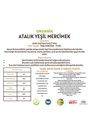 Organik Atalık Yeşil Mercimek (7 MM) - 5 Kilo