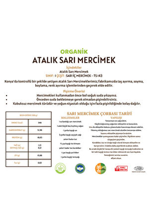 Organik Atalık Sarı Mercimek - 5 Kilo