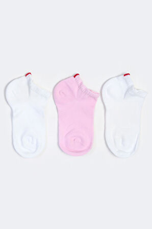Run 3 lü Çocuk Basic Patik Çorap Beyaz/Beyaz/Pembe