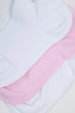 Run 3 lü Çocuk Basic Patik Çorap Beyaz/Beyaz/Pembe