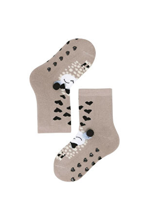 Bebek Sevimli Kuzucuk Desenli Soket Çorap Bej