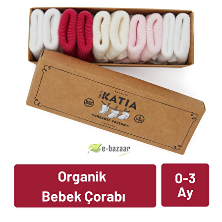 Katia & Bony Renkli Yenidoğan Organik 5 li Bebek Çorap - Pembe / Beyaz 0-3 Ay