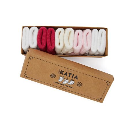 Katia & Bony Renkli Yenidoğan Organik 5 li Bebek Çorap - Pembe / Beyaz 0-3 Ay