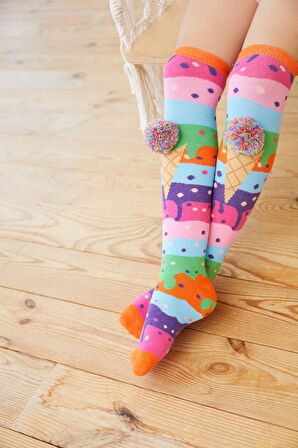 Kız Çocuk Dondurma Desenli Dizaltı Çorap