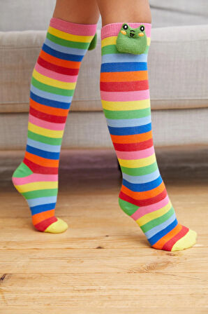 Colored Frog Kız Çocuk Dizaltı Çorap Desenli