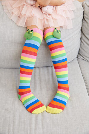 Colored Frog Kız Çocuk Dizaltı Çorap Desenli