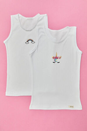 2 li Paket Rainbow Kız Çocuk Atlet Beyaz/Beyaz