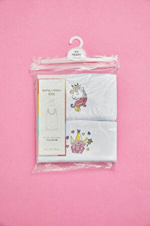 2 li Paket Unicorn Kız Çocuk Atlet Beyaz/Beyaz