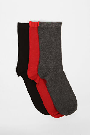 3'lü Paket Kadın Harold Bambu Soket Çorap Siyah/ Bordo/ Antrasit Melanj