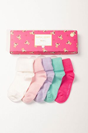 Katia & Bony Renkli Yenidoğan Bamboo Pink Mix 0-3 Ay 5 li Bebek Çorap