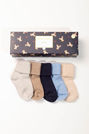 Katia & Bony Renkli Yenidoğan Bamboo Blue Mix 0-3 Ay 5 li Bebek Çorap