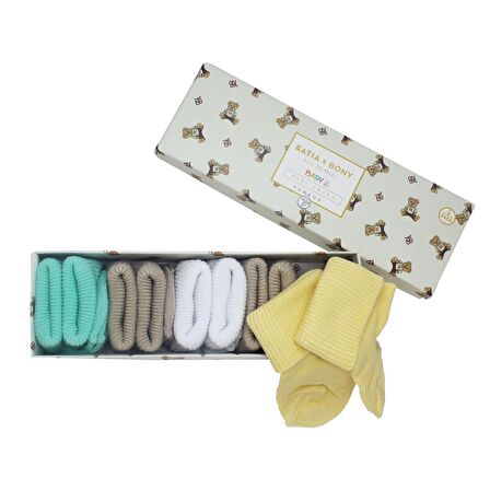 Katia & Bony Renkli Yenidoğan Bamboo White Mix 0-3 Ay 5 li Bebek Çorap