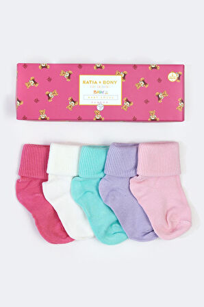 5'li Paket Yenidoğan Bambu Bebek Çorap Renkli