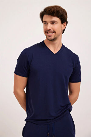 Erkek Silver V Yaka Pijama Üst Lacivert