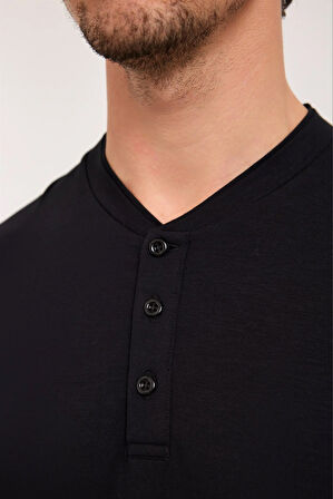 Erkek  Silver Düğmeli Pijama Üst Siyah