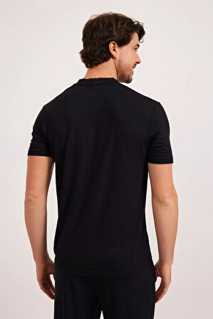 Erkek  Silver Düğmeli Pijama Üst Siyah