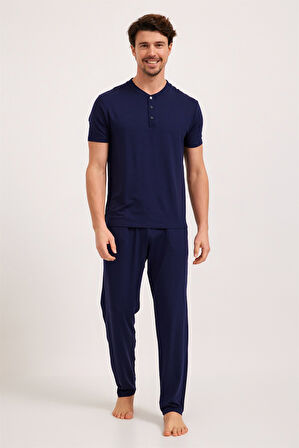 Erkek Silver Düğmeli Pijama Üst Lacivert