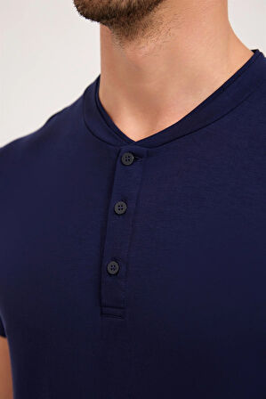 Erkek Silver Düğmeli Pijama Üst Lacivert