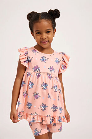 Fairytale Fırfırlı Kız Çocuk Pijama Üst Pembe