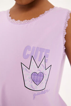 Lavender Kız Çocuk Dantelli Pijama Üst Lila