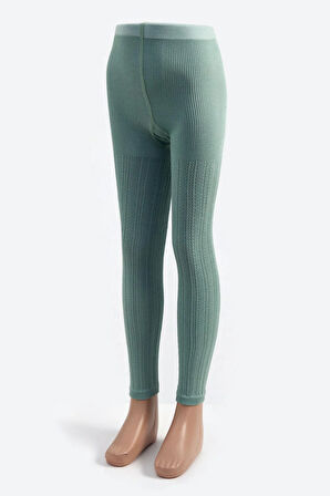 Desenli Viskon Çocuk Tayt Yeşil