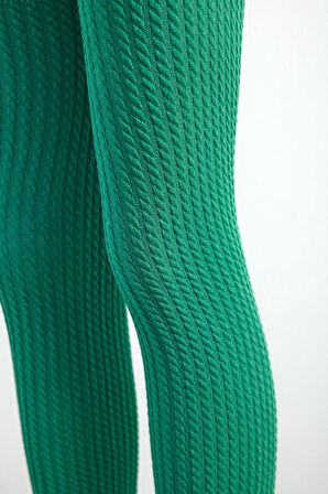 Burgu Desenli Viskon Çocuk Tayt Yeşil