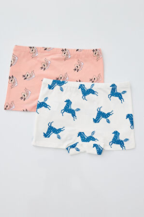 2'li Paket Unicorn Kız Çocuk Boxer Ekru/Pembe