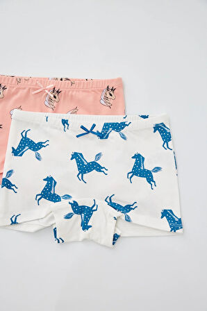 2'li Paket Unicorn Kız Çocuk Boxer Ekru/Pembe