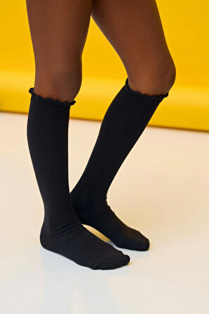 Pamuklu Dizaltı Çocuk Çorap Siyah