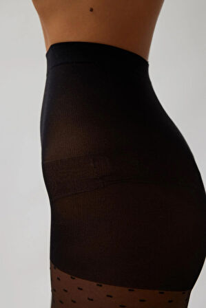 Kadın Puantiyeli İnce Külotlu Çorap Siyah