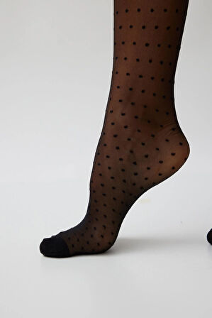 Kadın Puantiyeli İnce Külotlu Çorap Siyah