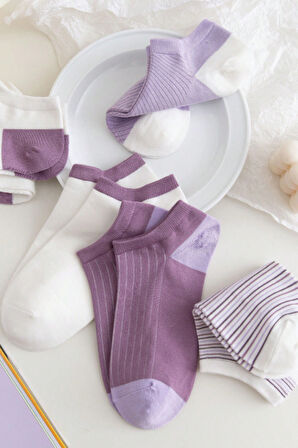 5'li Paket Kadın Step Çorap Lila