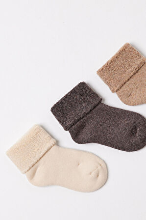 3'lü Bebek Kalın Havlu Soket Çorap  Mix Ekru