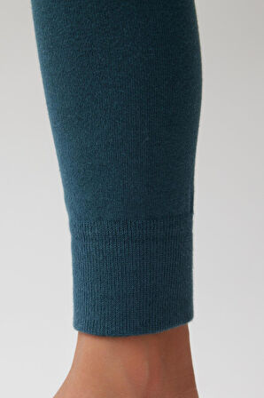 Lastik Detaylı Çocuk Tayt Petrol Yeşili