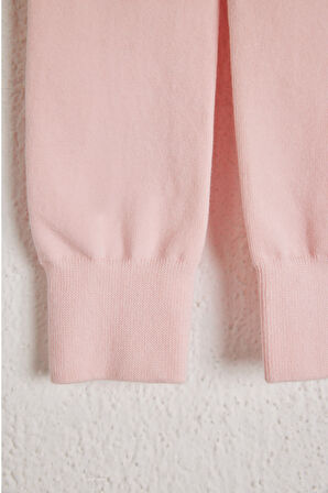 Lastik Detaylı Çocuk Tayt Açık Pembe