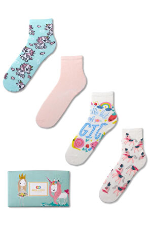 Kız Çocuk Unicorn Desenli 4'lü Kutulu Soket Çorap
