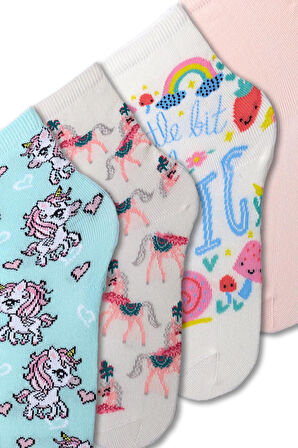 Kız Çocuk Unicorn Desenli 4'lü Kutulu Soket Çorap