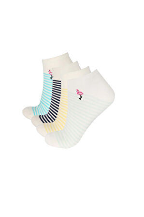 4'lü Paket Kadın Flamingo Desenli Step Çorap