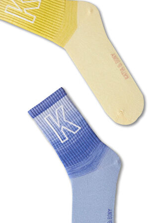 Kadın Harf Desenli Renk Geçişli 2'li Soket Çorap