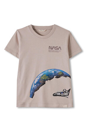 Erkek Çocuk Bej Renkli Nasa Baskılı Pijama Takımı