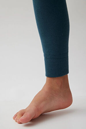 Pamuklu Çocuk Tayt Pantolon Petrol Yeşili