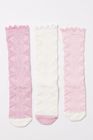 Kız Bebek 3'lü Paket Dizaltı Çorap Pembe