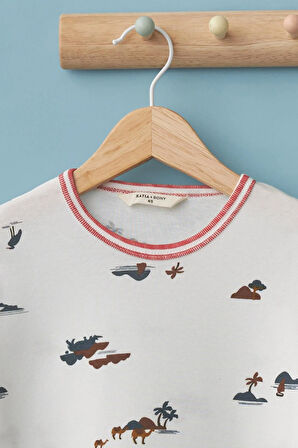 Çocuk Ekru Renkli Safari Desenli Pijama Takımı